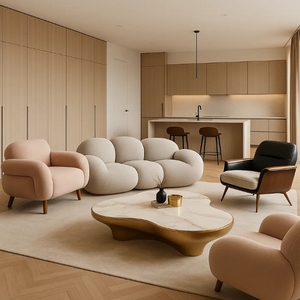 Villa Combination Modern Wooden Frame Fabric Single <b>Sofa</b> Chair Simple Module Lounge <b>Sofa</b> Living Room Hotel Apartment - Product Image 2