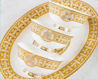 Meilleure vente Jingdezhen 60 pièces, ensemble de vaisselle en céramique mosaïque dorée, kit de tasses à petit-déjeuner en porcelaine écologique pour hôtels modernes