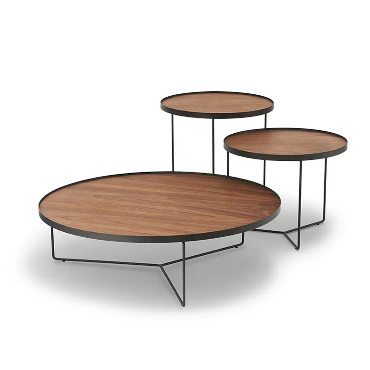 Nordic Moderne Woonkamer Meubels Inlay Ronde Hout Mdf Koffie Pallet Tafel Met Metalen Poot