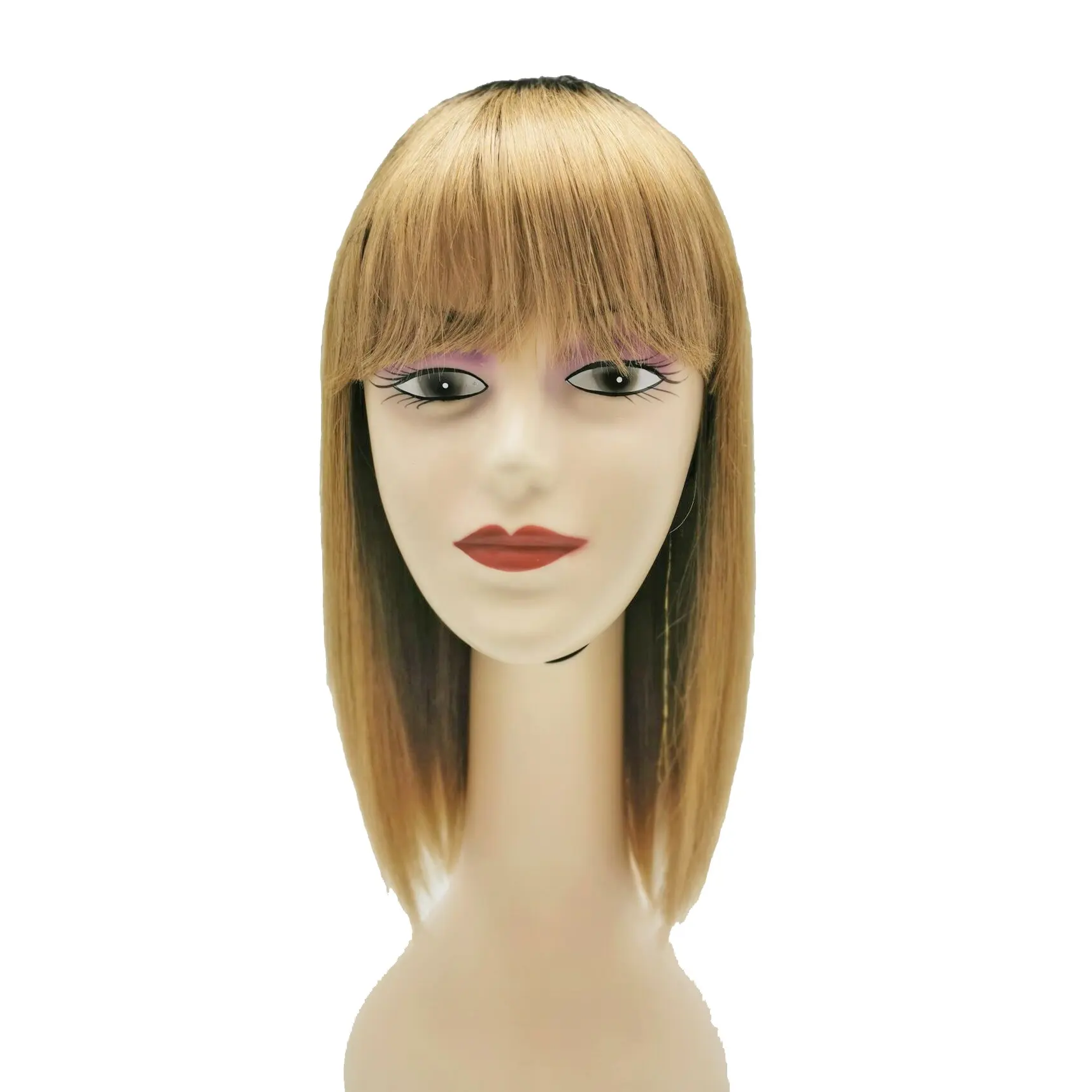 XMH Ombre Blonde Human Hair Wig with Bangs Honey Blonde Wigs with Natural Black Roots 1B/27 Two Toned Glueless Wigs for Women