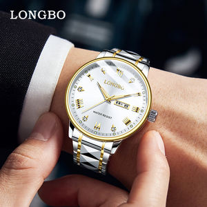<span class=keywords><strong>นาฬิกา</strong></span>ควอตซ์ <span class=keywords><strong>LONGBO</strong></span> 83702 รุ่นใหม่ล่าสุด สำหรับผู้ชาย ดีไซน์คลาสสิก สายสแตนเลส หน้าปัดประดับเพชร สายสีทอง พร้อมปฏิทินคู่ - Product Image 5