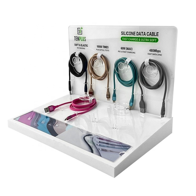 Custom Clear Acrylic 3mm Modern Data Cable Display Rack with Mobile Phone Accessories Holder for Retail