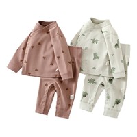 [Penutup Kancing di Bagian Kaki] Set Pakaian Dalam Bayi Katun Murni Musim Semi/Gugur Motif Kartun Lucu, Menyerap Keringat, Tanpa Jahitan, Kancing Samping, Melindungi