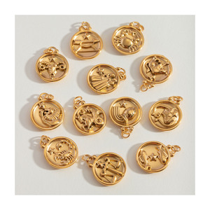 Ingrosso gioielli senza appannamento 18k PVD oro acciaio inox <span class=keywords><strong>oroscopo</strong></span> segno zodiacale fai da te ciondoli collana pendente per la creazione di gioielli - Product Image 1