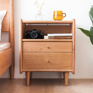 Mesita de noche moderna minimalista de madera maciza con almacenamiento, mueble de dormitorio para uso doméstico - Product Image 1
