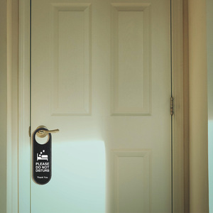Please Do Not Disturb Door Sign Leather 24x8cm Hotel Guestroom Hanging Tag Black White Text Washable - Product Image 2