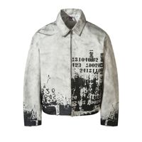 2025 hommes toile veste haute rue Style américain friche court abstrait imprimé manteau support sale teint lavé conception