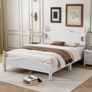Modern Full Size Solid <b>Pine</b> Wood Eco-Friendly & Durable Platform <b>Bed</b> <b>Frame</b> with Wooden Slat Support White Bedroom <b>Bed</b> - Product Image 1