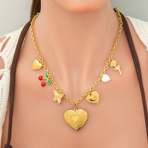 18K Gold Plated Stainless Steel Necklace with Peach Heart Pendant Trendy DIY Couple Heart <b>Cross</b> <b>Chain</b> for Parties - Product Image 1