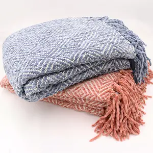 Summer Luxury Breathable Custom Jacquard Pattern Soft Wool Cotton Throw Blanket