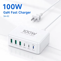 Chargeur GaN USB-C USB-A 100W HNT ODM/OEM en gros pour ordinateur de bureau, adaptateur de charge rapide PD3.1 à 6 ports pour ordinateur portable, téléphone, tablette