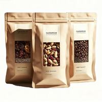 Staande zak met transparant venster, kraftpapier, matte afwerking, hersluitbare ritssluiting, afscheurpunt, voor koffie, noten, snacks, granola verpakking