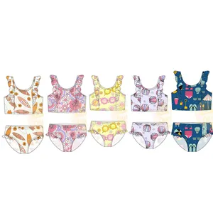 Customized Kids Bikini Summer Pattern Print Kids Swimwear Reversible Swimsuits Baby Girls Both Side Wear Beach Suit
