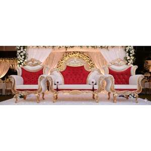 Luxury Royal Wedding Stage <b>Sofa</b> Set – <b>Gold</b> Carved Wooden Bridal Couch with 2 King Chairs Handmade Bulk Product - Product Image 3