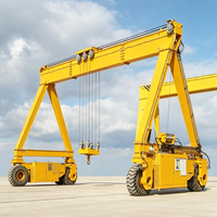 Grue portique à poutre simple à petites portées avec pneus en caoutchouc et palan électrique à câble