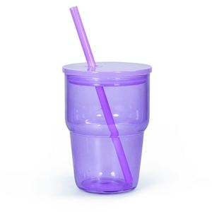 Vaso de vidrio apilable rosa degradado de moda con tapa y pajita, taza de café helado de vidrio transparente - Product Image 2