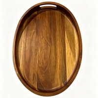 Plateau de service en bois d'acacia avec poignées, plateau ovale en bois de 17 x 13 pouces pour table basse, petit-déjeuner et décoration intérieure