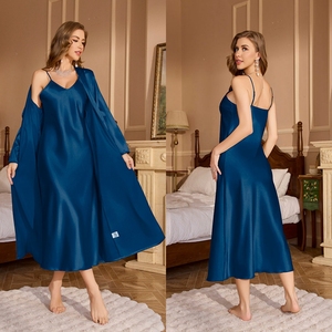Vêtements de nuit pour dames Ensemble 2 pièces Pyjamas Casual Loose Long Robe Bretelles Chemise de nuit Peignoir rose Vêtements de détente Ensembles pour femmes - Product Image 5