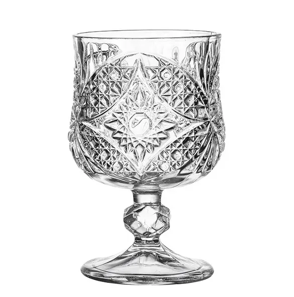 Short Stem Grape Red Wine 200ml Goblet Footed Standing Cup Old Fashioned Carved Glass Stemware For Cordial Juice Copas De Vino