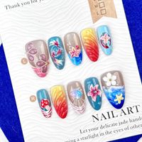 Set Kuku Plastik Motif Bunga Gaya Prancis Eksklusif Deborah Cross-border, 30 Kuku Bentuk Almond Tiga Dimensi