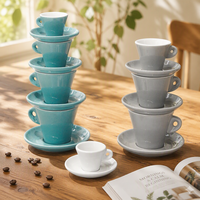 Ensemble tasse et soucoupe à expresso en porcelaine gris sarcelle, empilable, intérieur blanc brillant, logo personnalisé, pour café, maison, cadeau, vente en gros