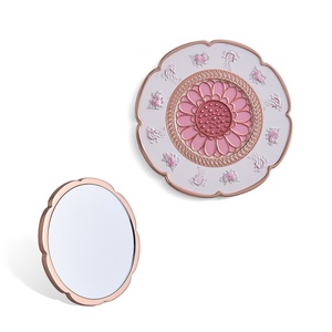 Pink Color Custom Flower Pattern Chinese Style Embossed Logo CMYK UV Printing Single Side Small Pocket <b>Mirror</b> - Product Image 1