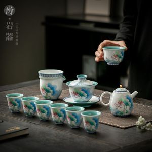 Juego de té de porcelana estilo chino con diseño de flor de loto y tapa para el hogar, la oficina o el té de la tarde. - Product Image 4