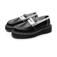 Chaussures en cuir véritable noires à semelle épaisse, style coréen, respirantes, imperméables, décontractées, tendance, polyvalentes, pour jeunes, en cuir pleine fleur