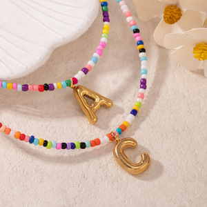 Collar con Letras <span class=keywords><strong>de</strong></span> Burbuja con Cuentas Coloridas, Colgante <span class=keywords><strong>de</strong></span> Acero Inoxidable con Iniciales, 26 Letras, Joyería Boho <span class=keywords><strong>de</strong></span> Playa para el Verano, para Mujer - Product Image 5