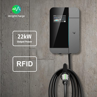 Cargador de Pared para Vehículos Eléctricos de 22 kW, Nivel 2, CA, Trifásico, Tipo 1/Tipo 2, con WiFi, RFID, OCPP, DLB, para Uso en el Lugar de Trabajo, WrightCharge