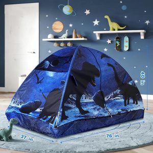 Cama Infantil Moderna con Diseño de Dinosaurio y Tienda de Campaña, Cama Individual de Madera para Niños - Product Image 1