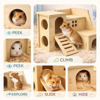 Maison-labyrinthe en bois écologique pour hamster avec toboggan et cabane à double étage - Jouet autonome pour le soin des griffes pour petits animaux