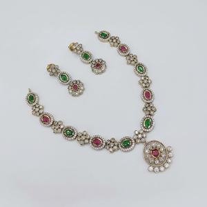 Super Quality Traditional Ethnic Prime Antique <b>Gold</b> Plated Zircon Flower Design Necklace <b>Set</b> Earrings Maang Tikka Indian Wedding - Product Image 2