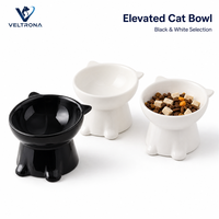 Gamelle surélevée en céramique pour chat, inclinée pour la protection du cou, prévention de l'acné féline, pour nourriture et eau, vente en gros, noir et blanc