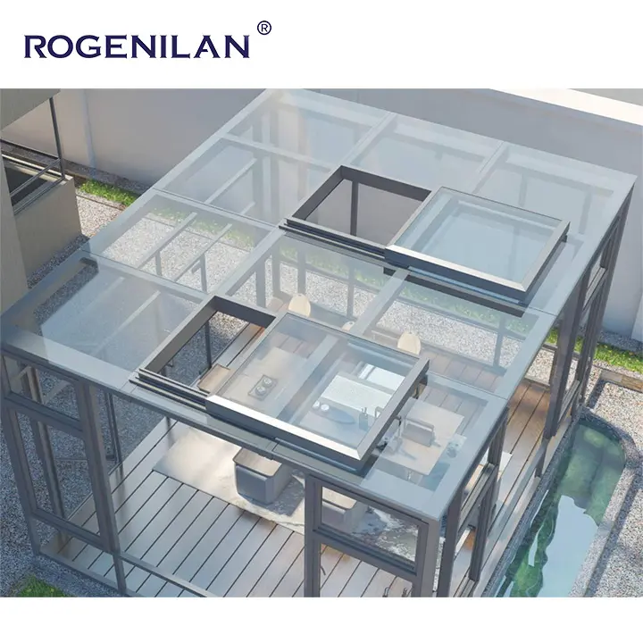 Автоматические выдвижные раздвижные потолочные окна с индивидуальным дизайном ROGENILAN для солнечной комнаты