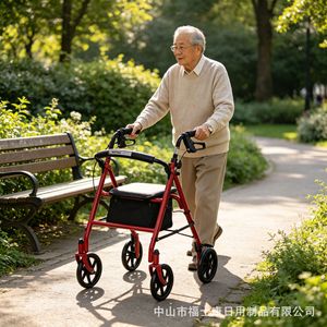 Foxconn Four-Wheeled Walker Red Foldable With <b>Seat</b> And <b>Storage</b> For Elderly Mobility Aid - Product Image 3