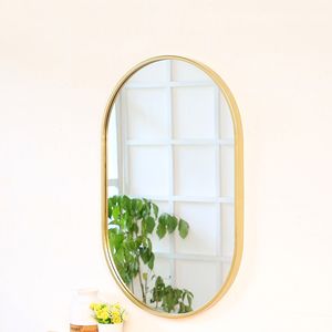 Vente en gros de grands miroirs muraux ovales en métal noirs et dorés encadrés sur toute la longueur et à suspendre pour le maquillage - Product Image 3