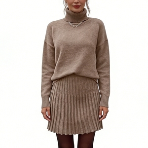 Women's 2 Piece <b>Knit</b> <b>Set</b> - Turtleneck Sweater & Pleated Mini Skirt Womens Clothes Womens <b>Sets</b> Fashion - Product Image 5