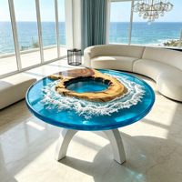 Table basse en résine époxy verte sur mesure, plateau rond de luxe avec base en acier inoxydable, mobilier artistique moderne pour salon