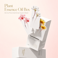 Boîte en carton cosmétique personnalisée, découpe à la presse, motif floral, écriture dorée, marque, soin des plantes, huile, boîte à rabat OEM