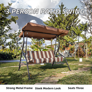 Ensemble de balançoire d'extérieur moderne pour 3 personnes, noir, avec structure en fer, support métallique et auvent, meubles de cour - Product Image 2