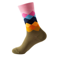 Chaussettes en coton avec motif de losange pour hommes, chaussettes de sport, drôles et colorées, avec haute élasticité, en couleur