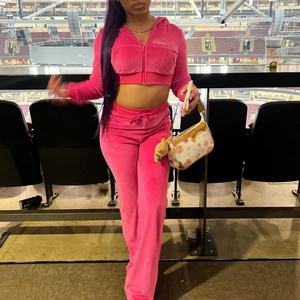 Ensemble de survêtement en velours brodé pour femme, haut zippé et short court, 2 pièces, collection été - Product Image 5