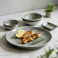 Service de table en grès réactif de style japonais EKA, gris moucheté bicolore, assiettes, bols et tasses en céramique, vaisselle rustique