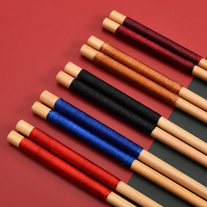 Baguettes japonaises en bois avec manche enroulé de fil, cinq couleurs, ensemble familial pour la salle à manger - Product Image 2