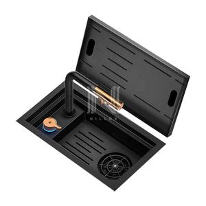 NLS4526 Évier de cuisine caché pour comptoir de bar, fait à la main en acier inoxydable 304, bol unique, couvercle d'évier à deux trous pour voiture de tourisme, <span class=keywords><strong>camping</strong></span> et voiture - Product Image 1