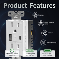 UL Onaylı USB PD 3.1/3.6/4/5 Amper Şarj Cihazı Kurcalamaya Dayanıklı USB Tip C Duvar Prizi 125V 15A Amerikan Standardı USB Girişi ABD