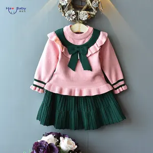 Hao 女婴美丽的新韩国儿童裤子套装春季针织儿童衬衫毛衣适合两件式儿童套装