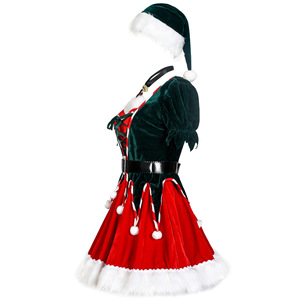 Robe de fête de Noël en velours de luxe pour femmes, tailles S-XXL, grande taille, costume sexy et mignon de Père Noël, robe de Madame Noël - Product Image 4