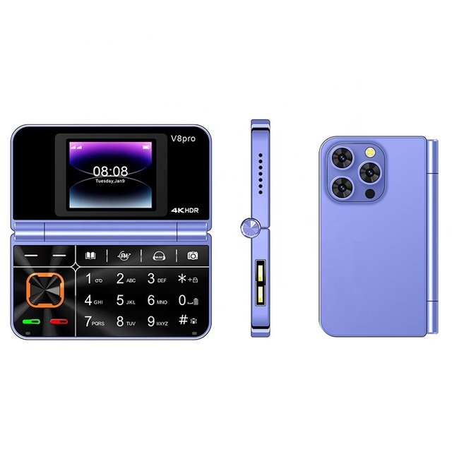 2025 Super Cheap V8 Pro Dual 1.8inch LCD Screen Button Design Feature Mobile Phone Fold Phone
